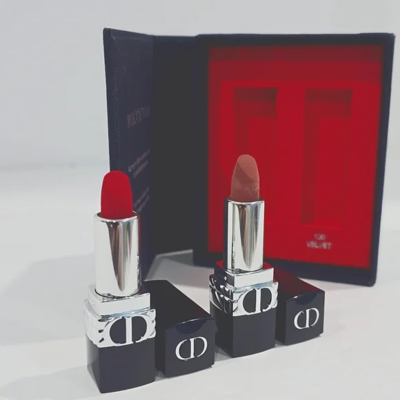 ✅ DIOR Mini Rouge Dior Lipstick Set in Dior Case: #999 & #100 Velvet Lipsticks⭐ - Picture 7 of 10